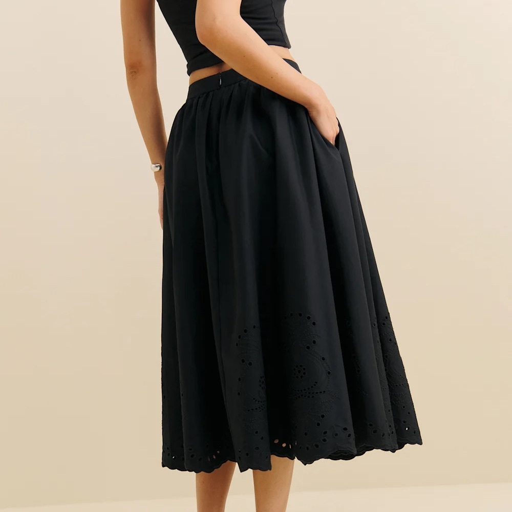Reformation Black Eyelet Midi Skirt - Picture 3 of 5